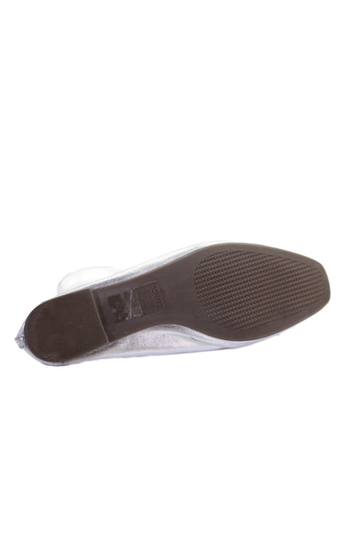 Schutz Womens Slip On Metallic Leather Bow Ballet Flats Silver Size 8.5