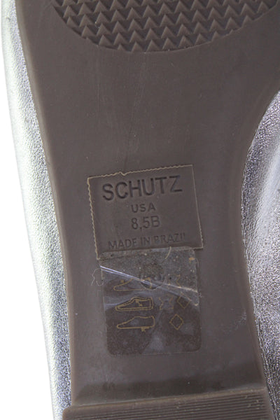 Schutz Womens Slip On Metallic Leather Bow Ballet Flats Silver Size 8.5