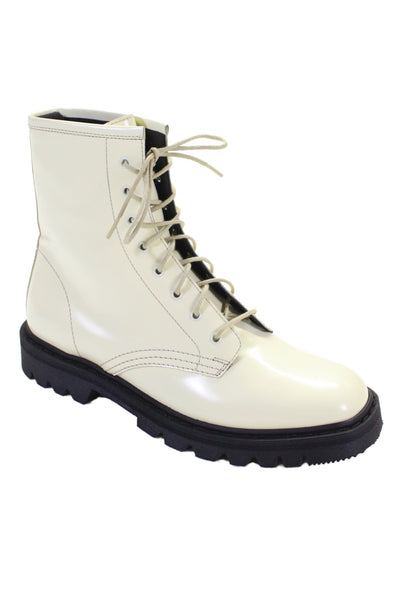 The Row Womens Patent Leather Lace Up Ankle Combat Boots White Size 37.5 7.5