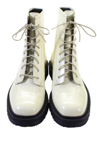 The Row Womens Patent Leather Lace Up Ankle Combat Boots White Size 37.5 7.5