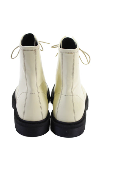 The Row Womens Patent Leather Lace Up Ankle Combat Boots White Size 37.5 7.5