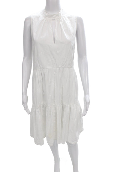 Me + Em Womens White Polka Dot Shift Dress Sleeveless High-Neck Midi Size 16