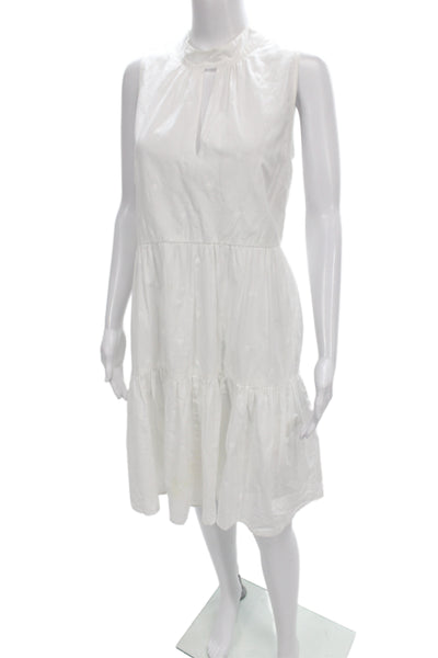 Me + Em Womens White Polka Dot Shift Dress Sleeveless High-Neck Midi Size 16