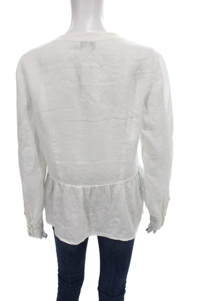 Vineyard Vines Women White Linen Long Sleeve Button Blouse Round Neck Size 8
