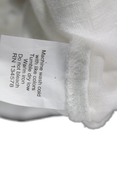 Vineyard Vines Women White Linen Long Sleeve Button Blouse Round Neck Size 8