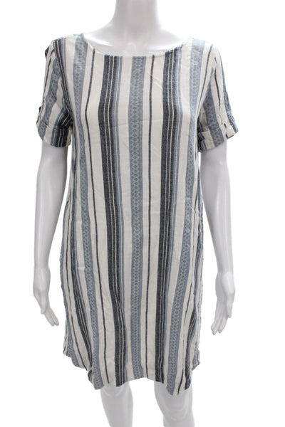 Roller Rabbit Women Shift Dress Blue Striped Cotton Short Sleeve Size S