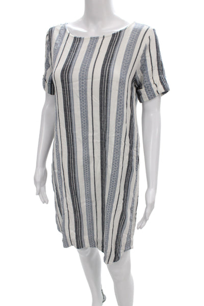 Roller Rabbit Women Shift Dress Blue Striped Cotton Short Sleeve Size S