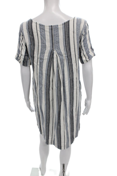 Roller Rabbit Women Shift Dress Blue Striped Cotton Short Sleeve Size S