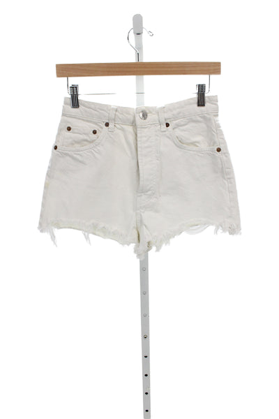Zara Womens White Cut-Off Denim Shorts Button Closure Size 4