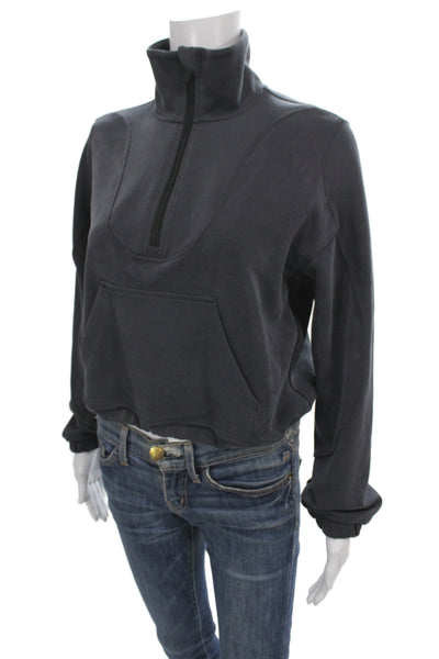 Lululemon Women Gray High Neck Zip Pullover Sweatshirt Size 2