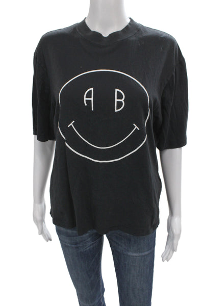 Anine Bing Women Jersey Tee Black Crew Short Sleeve Cotton Size XS