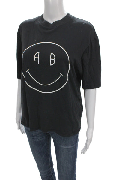 Anine Bing Women Jersey Tee Black Crew Short Sleeve Cotton Size XS