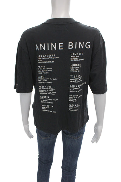 Anine Bing Women Jersey Tee Black Crew Short Sleeve Cotton Size XS