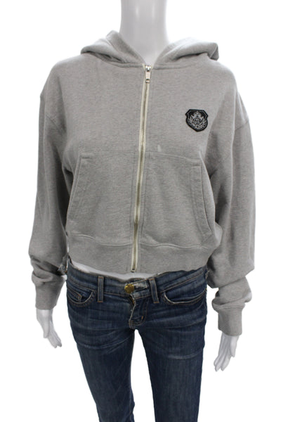 The Kooples Women Full Zip Logo Cotton Hoodie Gray Long Sleeve Size S