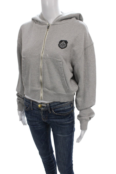 The Kooples Women Full Zip Logo Cotton Hoodie Gray Long Sleeve Size S