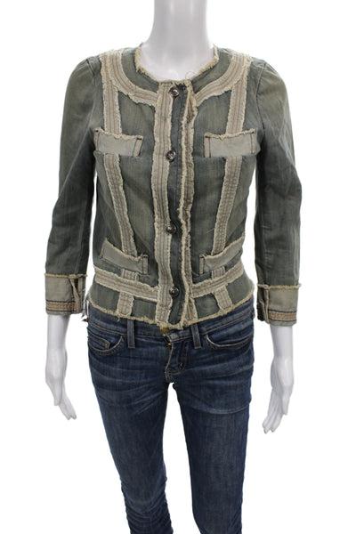 Habitual Women Basic Jacket Gray Cotton Long Sleeve Button Solid Size 2