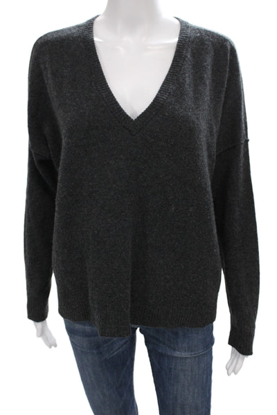 Feel The Piece Womens Pullover Sweater V-Neck Gray Knit Long Sleeve Size S