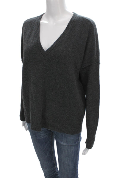 Feel The Piece Womens Pullover Sweater V-Neck Gray Knit Long Sleeve Size S