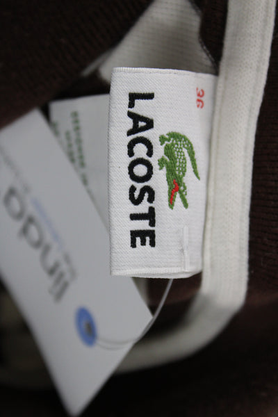 Lacoste Women Brown Striped Jersey Polo Collared Short Sleeve Size 36
