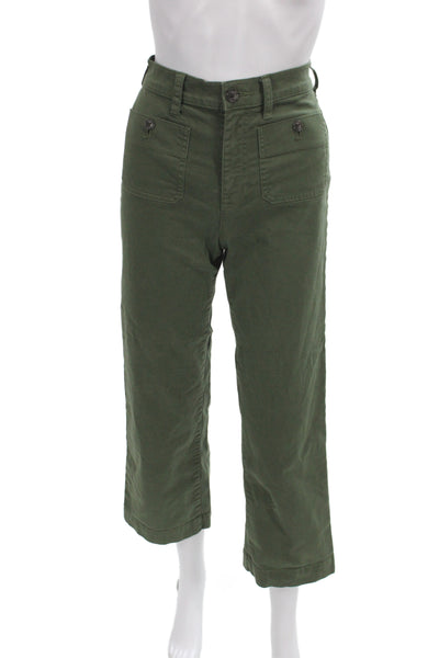 J Crew Womens Ankle Pants Green Cotton Button Size 24