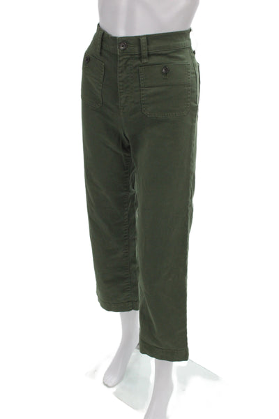 J Crew Womens Ankle Pants Green Cotton Button Size 24
