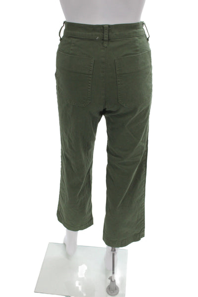 J Crew Womens Ankle Pants Green Cotton Button Size 24