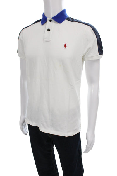 Polo Ralph Lauren Mens Polo Shirt White Colorblock Short Sleeve Cotton Size M