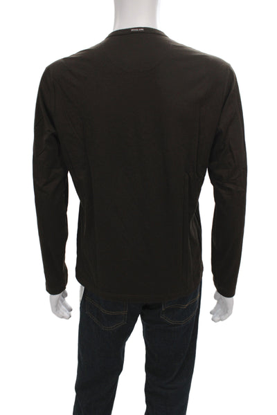 Michael Kors Mens Basic Henley T-Shirt Brown Cotton Long Sleeve Casual Size M