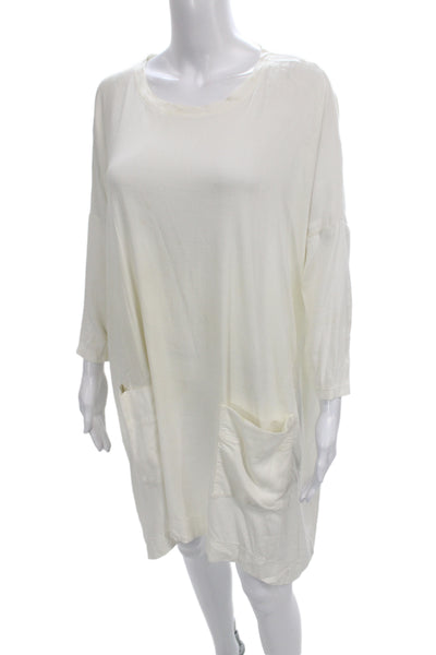 Raquel Allegra Women Shift Dress Ivory 3/4 Sleeve Round Neck Rayon Size M
