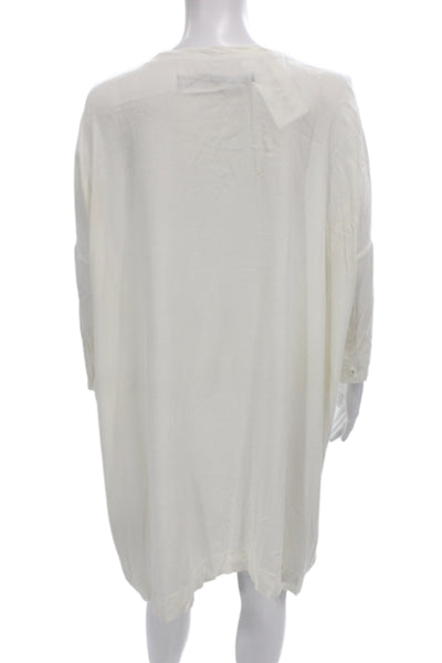 Raquel Allegra Women Shift Dress Ivory 3/4 Sleeve Round Neck Rayon Size M