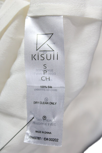 Kisuii Women Shift Dress Ivory Silk V-Neck Short Sleeve Bohemian Size S