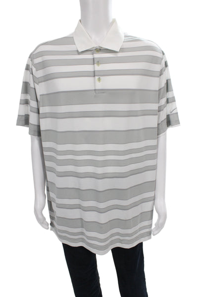 Nike Golf Mens Gray Striped Polo Shirt Short Sleeve Polyester Golf Size 2XL