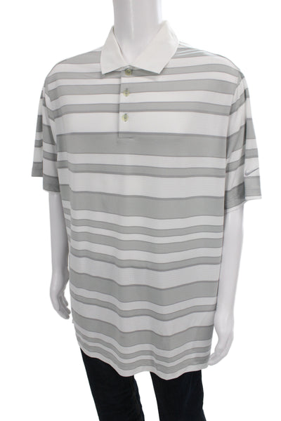Nike Golf Mens Gray Striped Polo Shirt Short Sleeve Polyester Golf Size 2XL