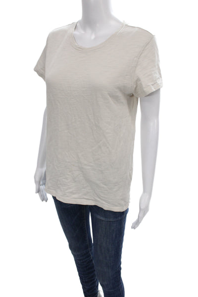 Lilla P Women Basic Beige Cotton Crew Neck Short Sleeve T-Shirt Size L