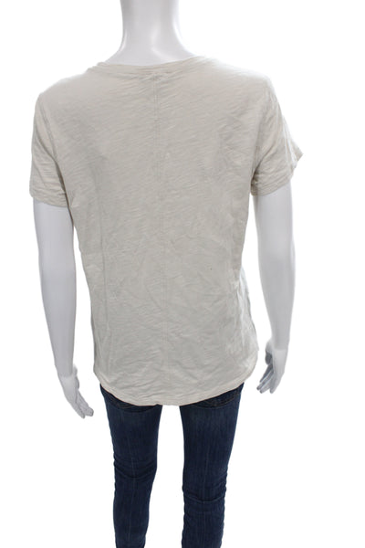 Lilla P Women Basic Beige Cotton Crew Neck Short Sleeve T-Shirt Size L