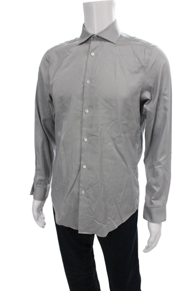 Calvin Klein Mens Gray Striped Cotton Blend Collared Dress Shirt Size 15