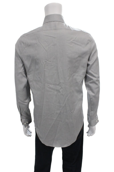 Calvin Klein Mens Gray Striped Cotton Blend Collared Dress Shirt Size 15