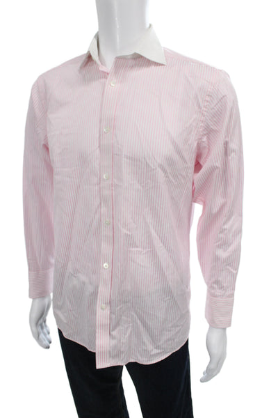Ted Baker London Mens Pink Striped Cotton Collared Dress Shirt Size 15.5