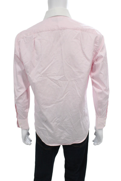 Ted Baker London Mens Pink Striped Cotton Collared Dress Shirt Size 15.5