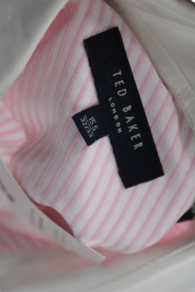 Ted Baker London Mens Pink Striped Cotton Collared Dress Shirt Size 15.5