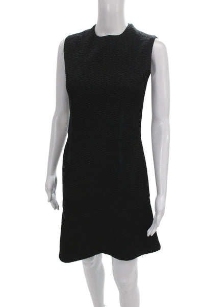 Carven Women Shift Midi Dress Black Sleeveless Round Neck Zip Size 38