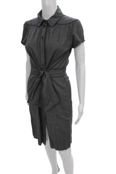 Comptoir Des Cotonniers Women Shirt Dress Gray Cotton Short Sleeve Size 38