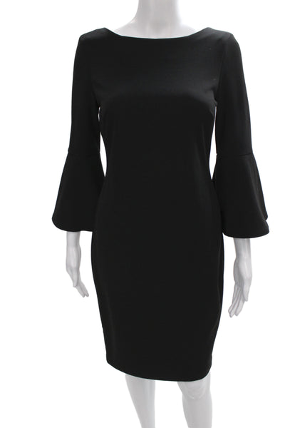 Calvin Klein Women Sheath Dress Black 3/4 Sleeve Boat Neck Short Size 4