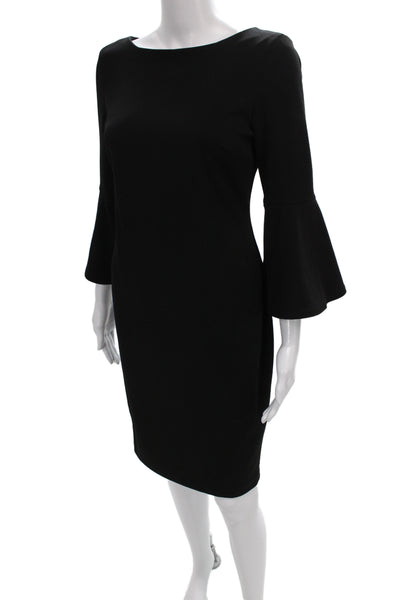 Calvin Klein Women Sheath Dress Black 3/4 Sleeve Boat Neck Short Size 4
