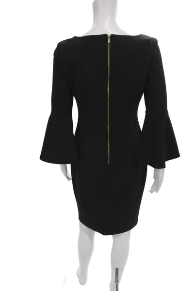 Calvin Klein Women Sheath Dress Black 3/4 Sleeve Boat Neck Short Size 4