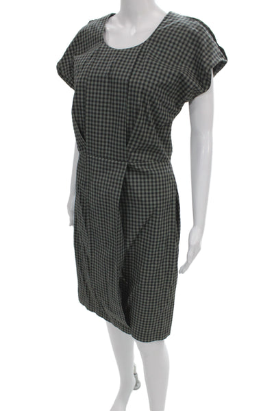 H Fredriksson Women Sheath Gray Gingham Dress Short Sleeve Scoop Neck Size S