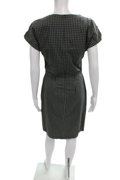 H Fredriksson Women Sheath Gray Gingham Dress Short Sleeve Scoop Neck Size S