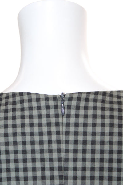 H Fredriksson Women Sheath Gray Gingham Dress Short Sleeve Scoop Neck Size S