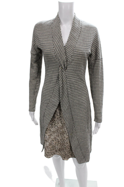 Amy Matto Women Gray Animal Print V-Neck Wool Blend Cardigan Long Sleeve Size M
