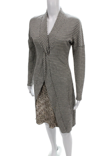 Amy Matto Women Gray Animal Print V-Neck Wool Blend Cardigan Long Sleeve Size M